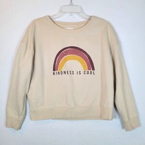 Pact Womens Organic Cotton Kindness Rainbow Sweater Sweatshirt Size Medium Beige